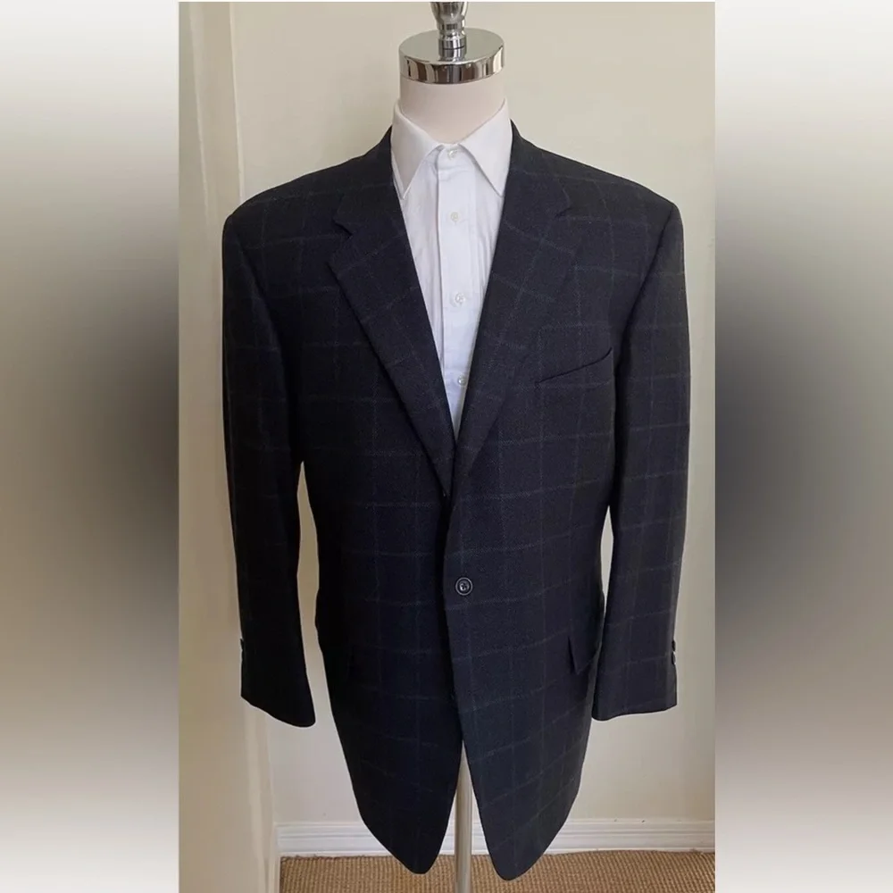 Samuelsohn x Loro Piana Wool & Cashmere Vintage Windowpane Check Jacket 47‎ L